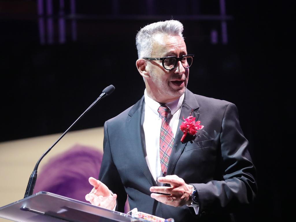 Polson’s friend Greg Fisher speaks at the City Recital Hall in Sydney. Picture: Christian Gilles / NewsWire