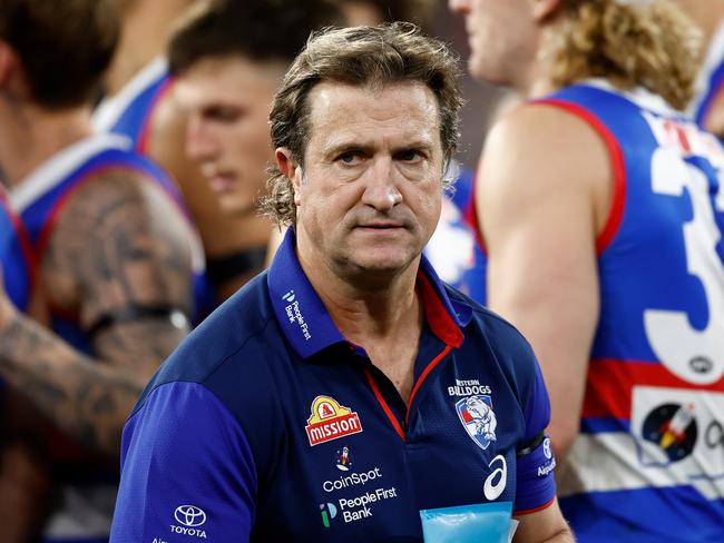 MELBOURNE, AUSTRALIA - SEPTEMBER 06: Luke Beveridge, Senior Coach of the Bulldogs looks on during the 2024 AFL Second Elimination Final match between the Western Bulldogs and the Hawthorn Hawks at The Melbourne Cricket Ground on September 06, 2024 in Melbourne, Australia. (Photo by Michael Willson/AFL Photos via Getty Images)