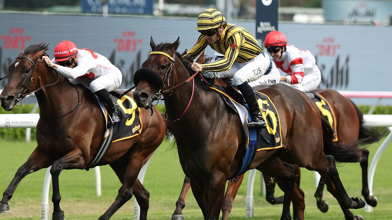 Tyler Schiller and Jedibeel win the Group 2 Challenge Stakes at Randwick. Picture: Getty Images