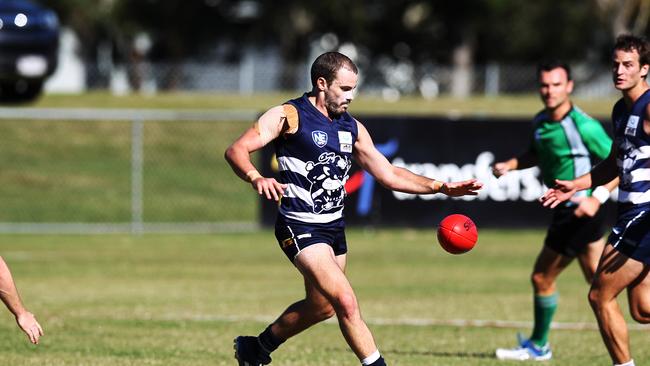 Action from the North Eastern Australian Football League match between the Broadbeach Cats and the Northern Territory Thunder, held at H&amp;A Oval, Broadbeach Waters, Gold Coast. Photo of Josh Searl.