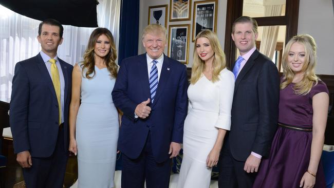 From L to R: Donald Trump Jr, Melania Trump, Donald Trump, Ivanka Trump, Eric Trump and Tiffany Trump. Picture: Walt Disney Television via Getty Images