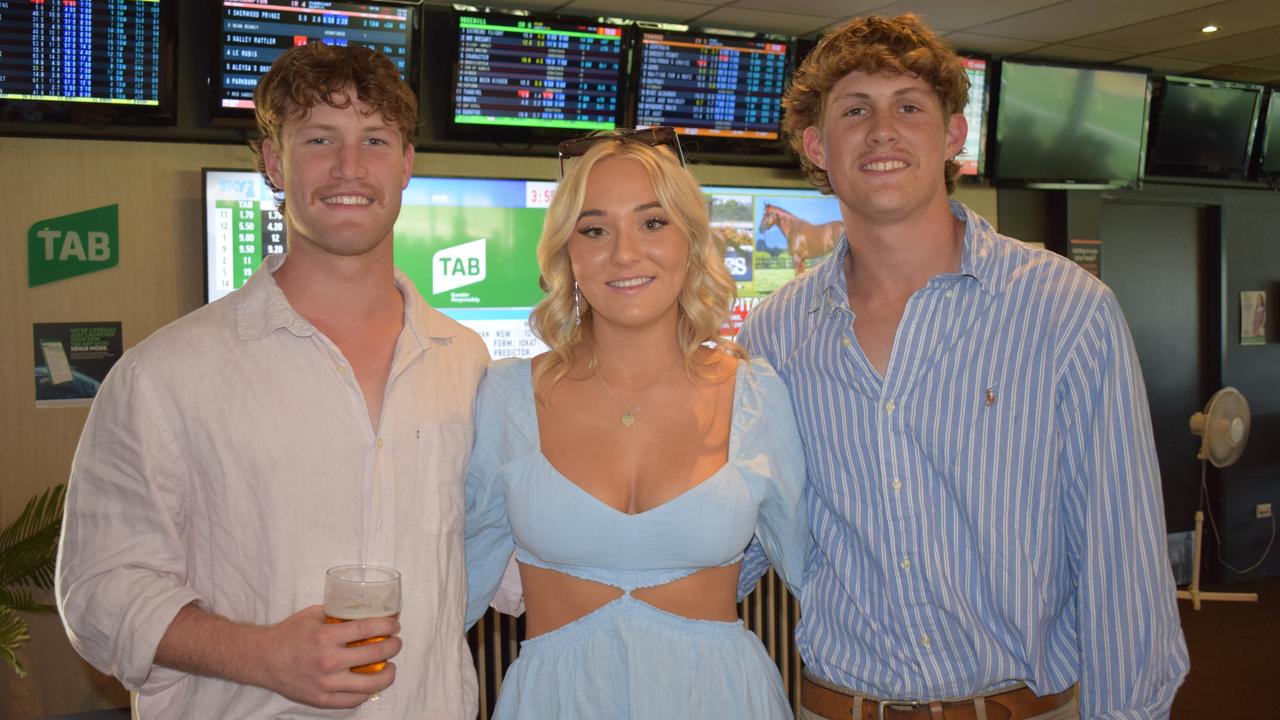 Cane Comiskey, Beth Taylor and Joe Callanan at the St Patrick’s Day races in Rockhampton on March 12, 2022. Picture: Aden Stokes