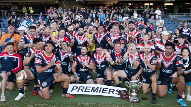 Camden Rams celebrate their Macarthur First Grade premiership, 11th September 2022. News Local, pictures by Julian Andrews.