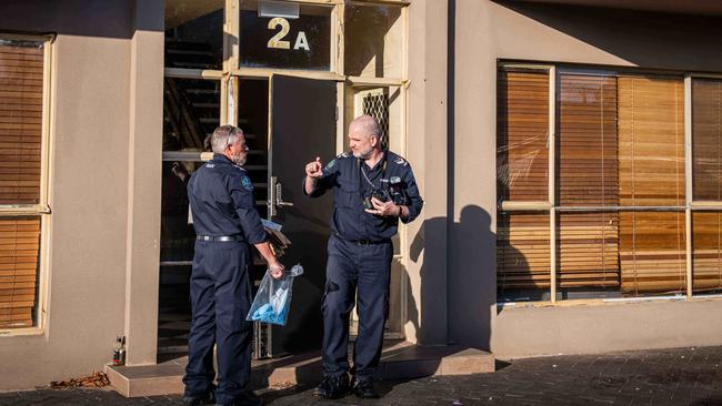 Police at the scene of the shooting in Kurralta Park last month.