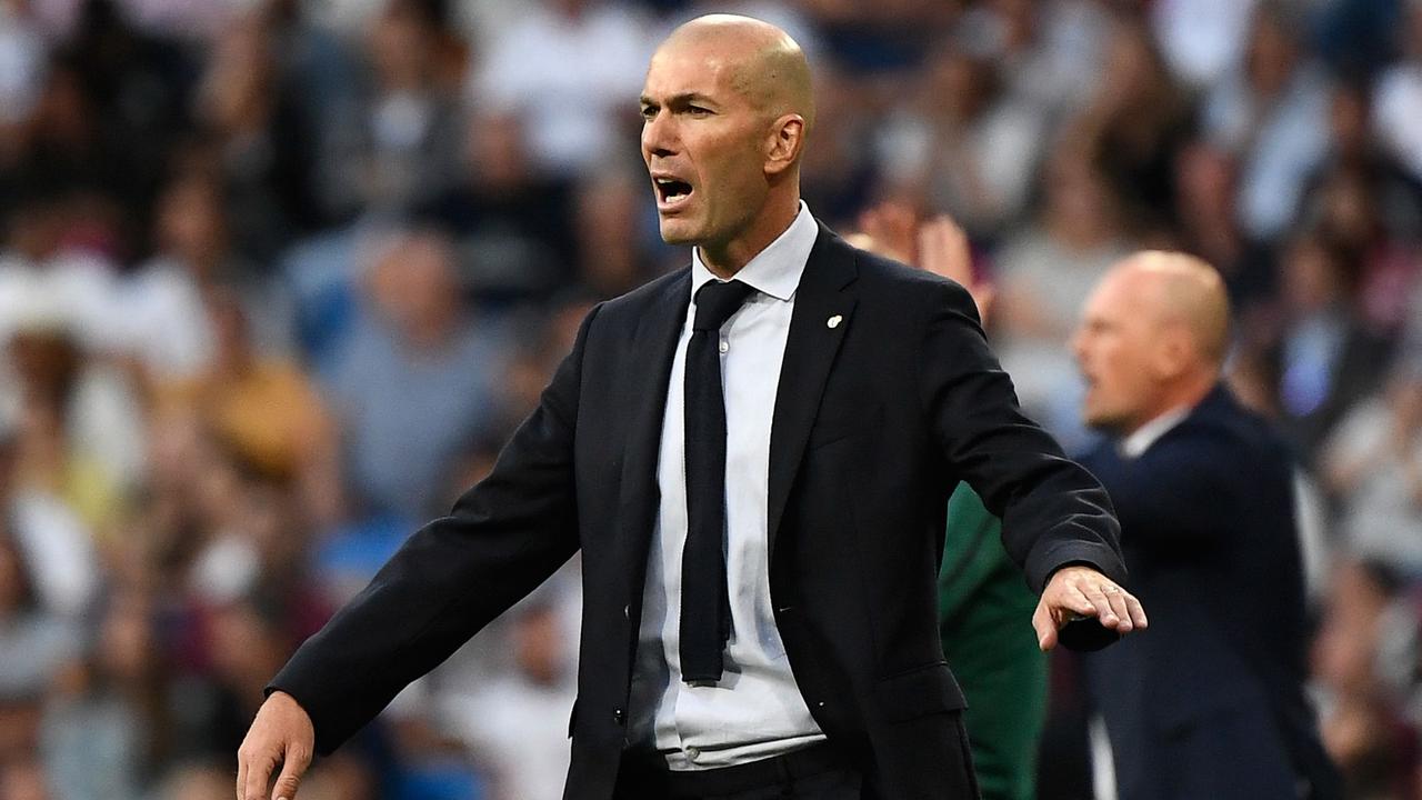 Zinedine Zidane reacts during the clash with Club Brugge.