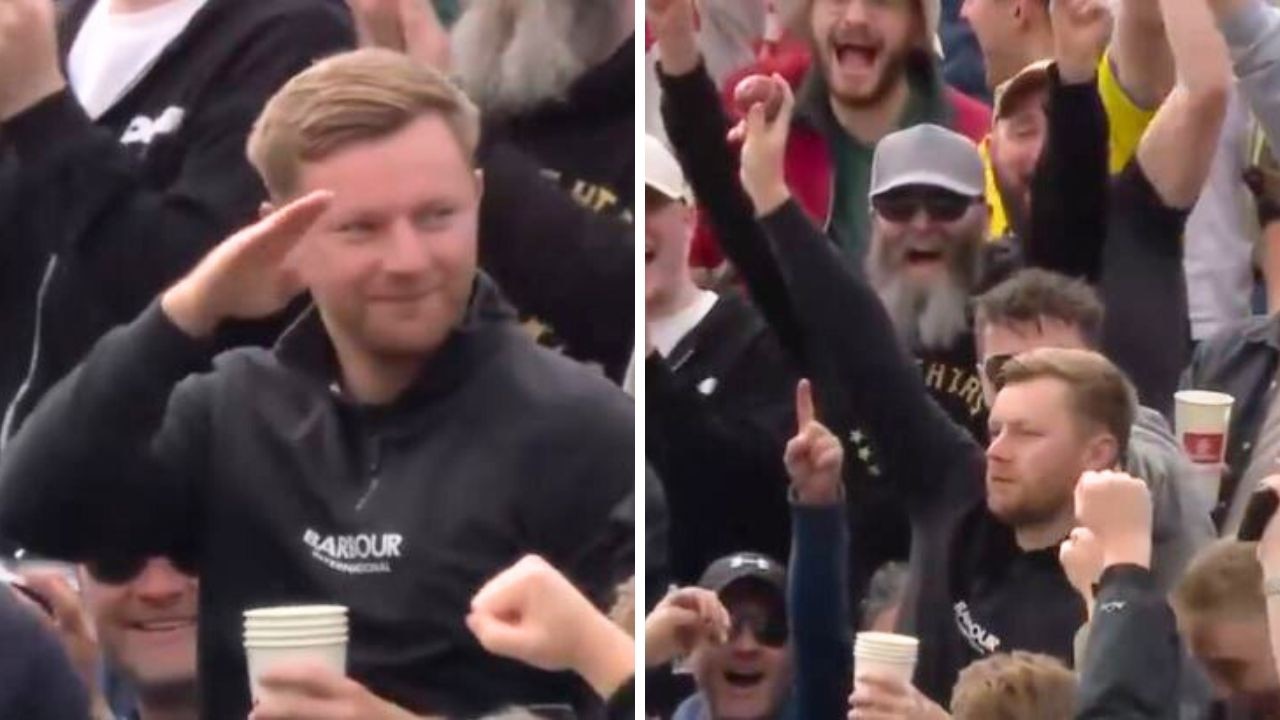 England fan takes a screamer. Photos: Twitter