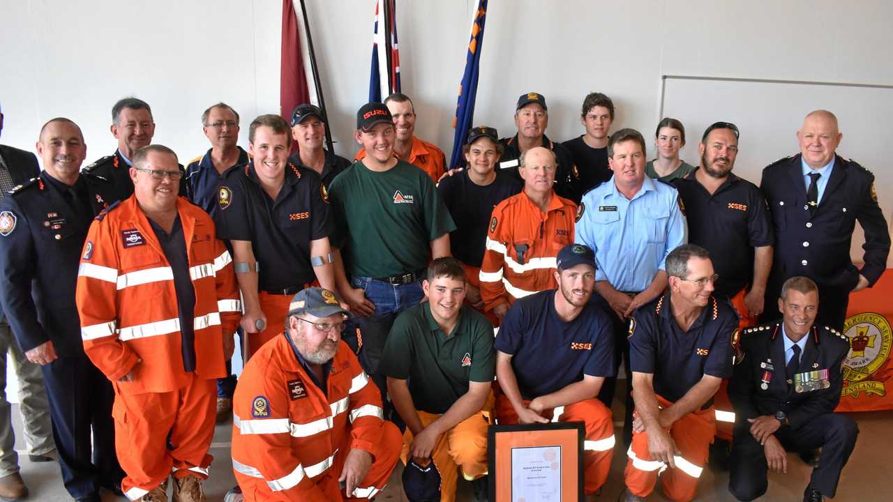 Regional Unit of the Year, Wallumbilla SES, alongside their colleagues in the Rural Fire Service. Picture: Jorja McDonnell