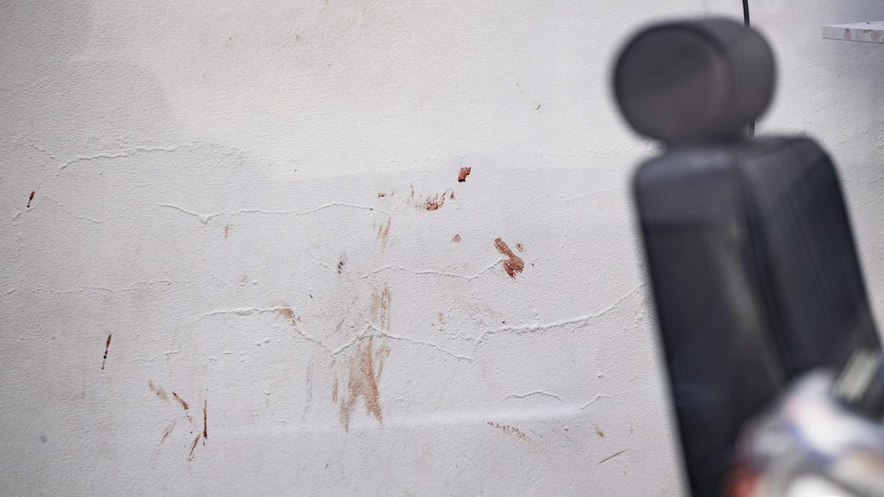 A wall inside Adel’s Salon, marked by what appears to be blood, on Saturday morning. Picture: NCA NewsWIRE, Monique Harmer
