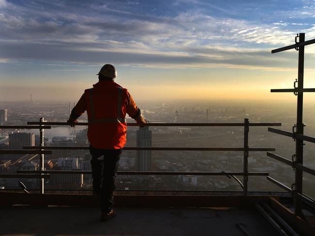 View from the crane on Melbourne CBD's tallest building under construction, Victoria One on Elizabeth Street. Picture: David Caird