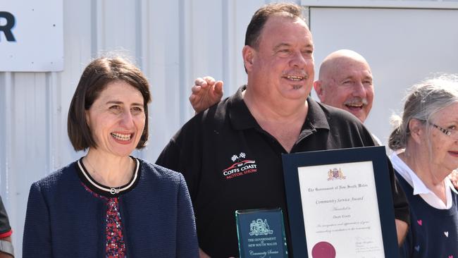 NSW Premier Gladys Berejiklian presented locals Dean Evers and Aunty Kerrie Burnet with Community Service Awards in Coffs Harbour on October 26.