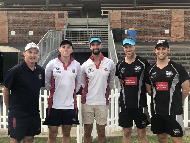 Melbourne coach Adam Dale, Charles Lill, captain Matthew Brown and Camberwell captain Andrew Fekete and coach Brad Loveluck. Picture: Supplied