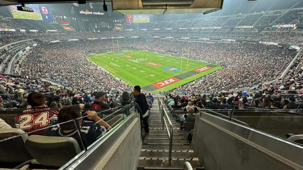 Crowd in the stadium. Allegiant Stadium round one, NRL match between Manly Sea Eagles and South Sydney Rabbitohs at Allegiant Stadium, on March 02, 2024, in Las Vegas, Nevada. Picture: NRL Photos