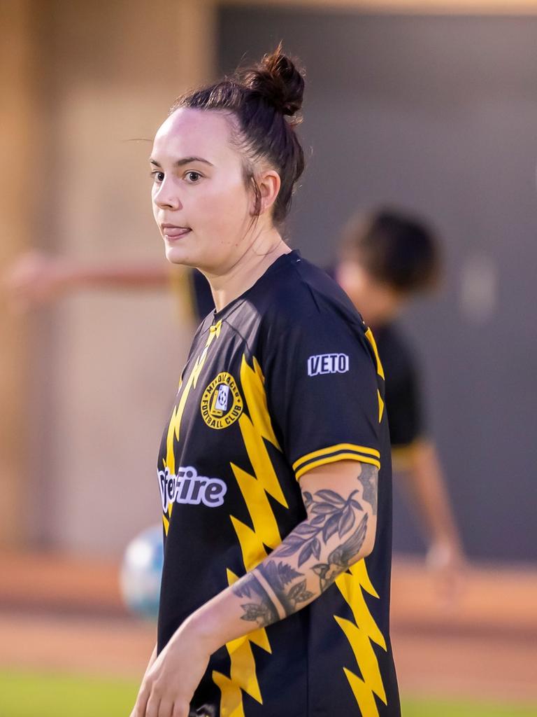 Lauren Riley hit the ground running for Mindil Aces in the 2023 NT Football Women's Premier League. Picture: Daniel Abrantes