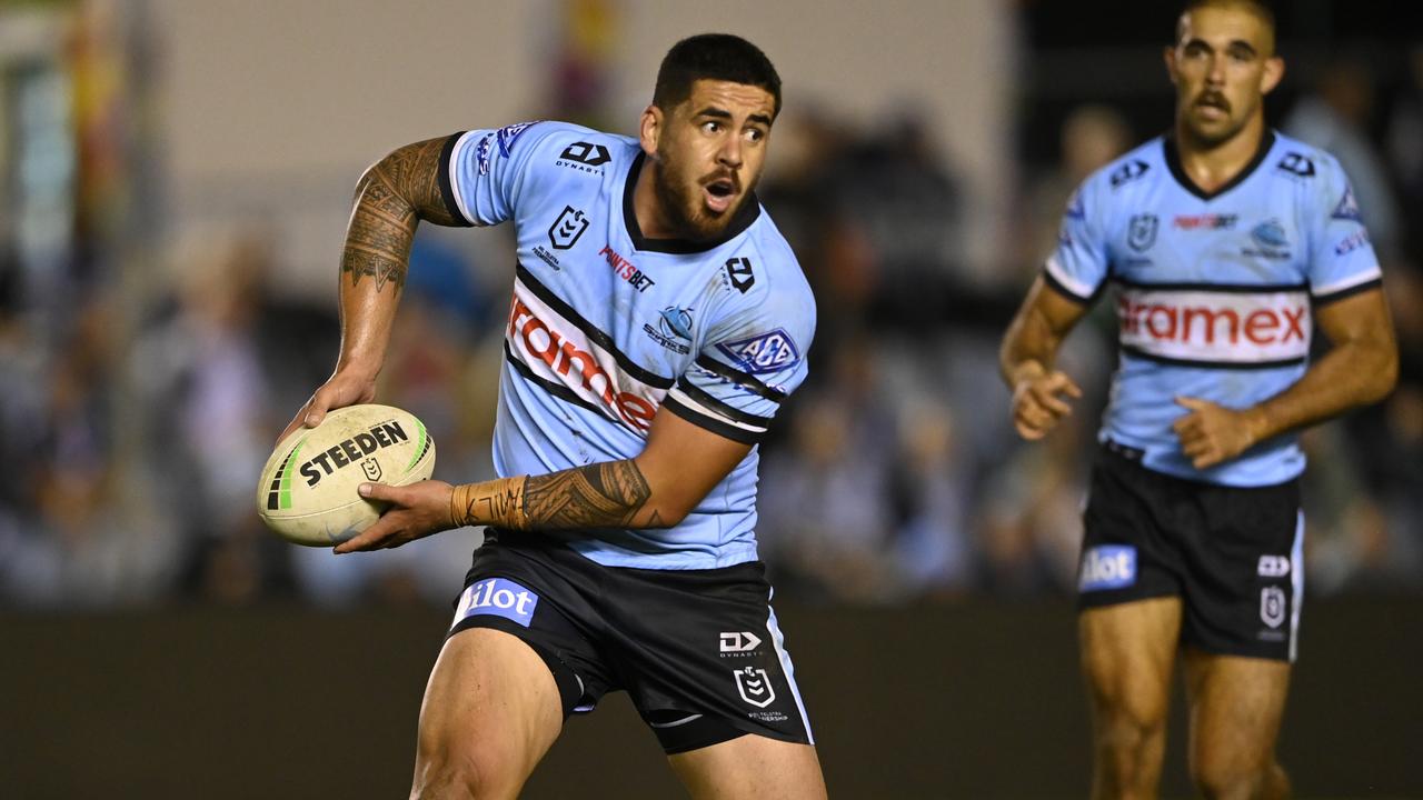 Cronulla prop Braden Hamlin-Uele is prepared to take a pay cut to stay in the Shire. NRL Imagery