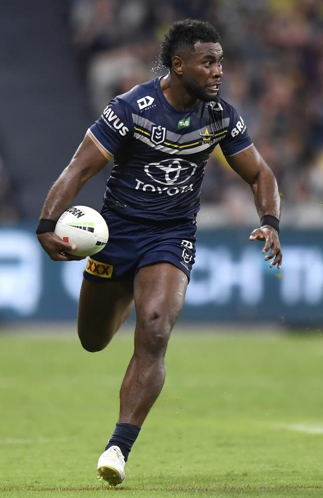 Semi Valemei of the Cowboys carries the ball in 2023. Picture: NRL Imagery