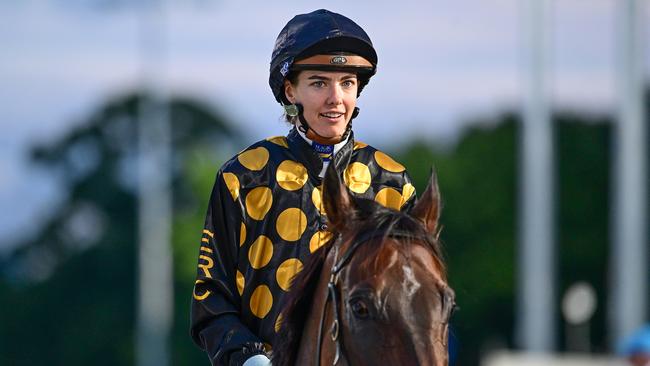 Angela Jones and Zarastro return to scale after winning the Magic Millions Snippets. Picture: Grant Peters/Trackside Photography