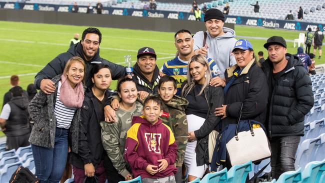 Marata Niukore with his family and friends at ANZ Stadium. Pic: Benjamin Cuevas