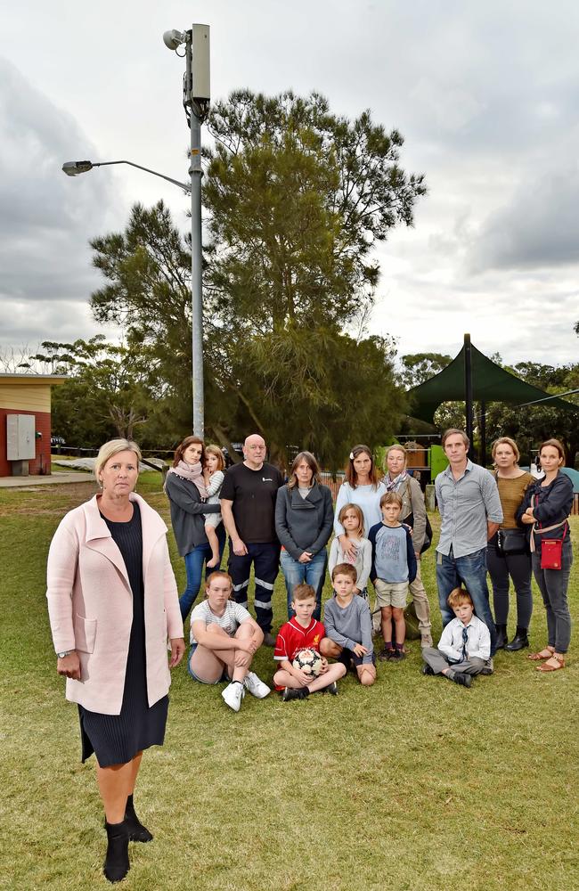 Vivian Dunstan, from Warriewood, and concerned residents at Tania Park at Balgowlah are concerned about the possible dangers of 5G. Picture: Troy Snook