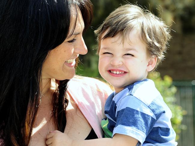 L to R: Jasmine Ringland and her son Lachlan Ringland -2 and at Betty Spears Child care centre and pre-school in Tempe where Lachlan attends. There is a childcare vacancy shortage in the inner city and oversupply in outer suburbs. Picture: John Appleyard