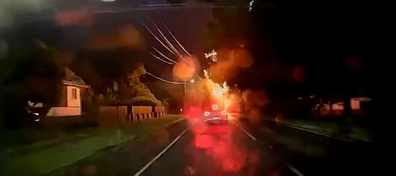 A driver has had a close call with lightning strike next to car