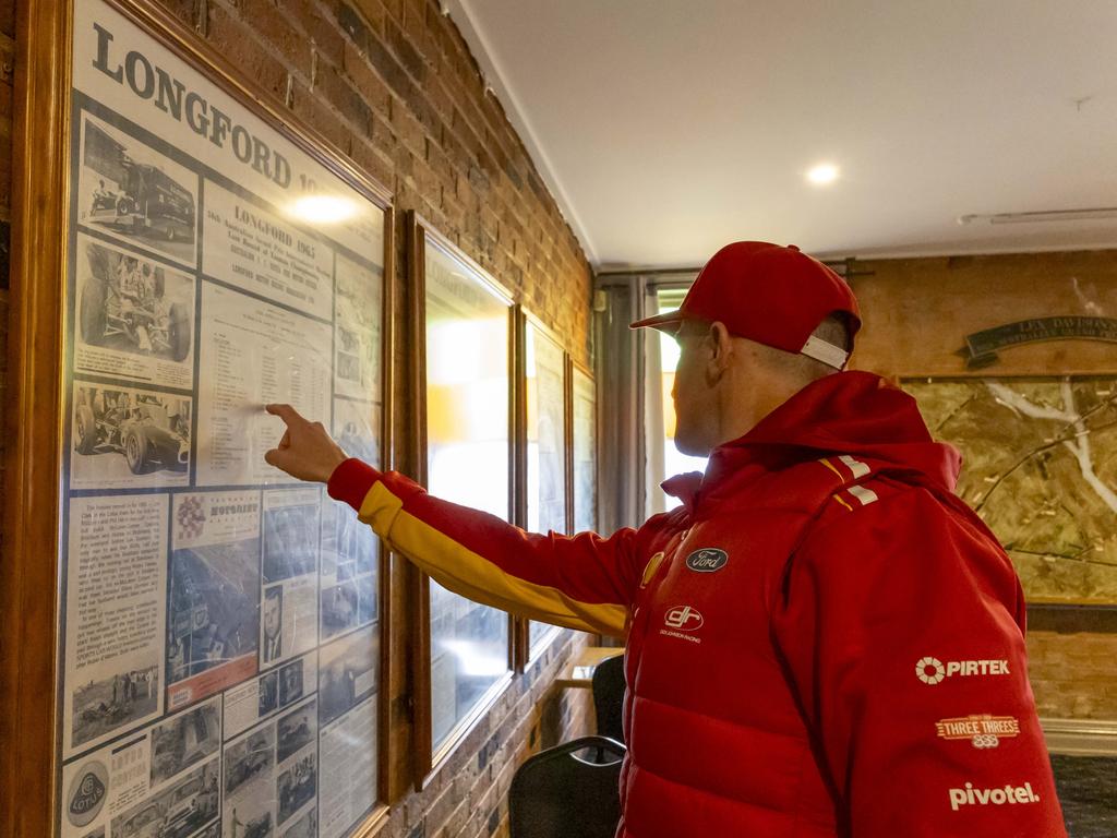 Supercars star Will Davison at the Longford pub, which his famous grandfather Lex crashed into in 1963. Picture: Mark Horsburgh/Supercars