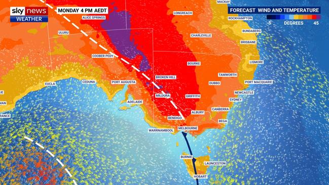 On Monday that heat will sweep the south east. Pictures: Sky News Weather.