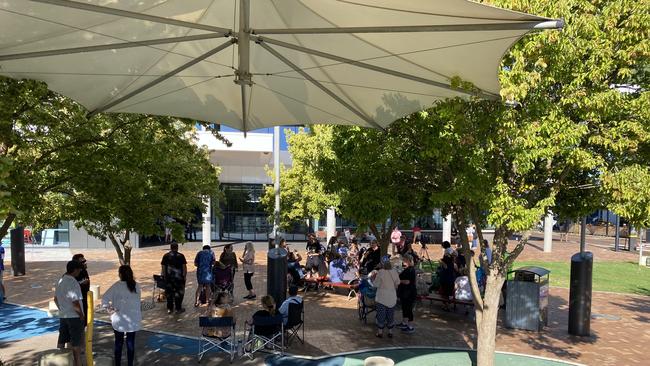 Crowds gather at the Salisbury Community Centre ahead of a vaunted council meeting. Picture: Brinley Duggan