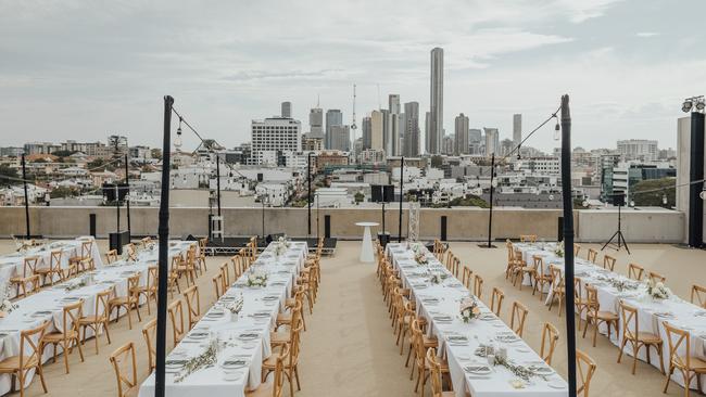 The Calile Hotel rooftop reception for Sammie O'Brien and Fraser Byrne’s wedding. Picture: Bayleigh Vedelago