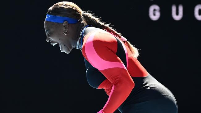 Serena Williams reacts after beating Aryna Sabalenka. Picture: Quinn Rooney/Getty