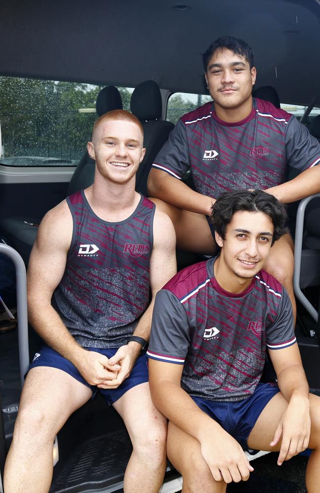 Spencer Jeans, George Blake and Dion Samuels on their way to train with the Reds back in 2020. jeans