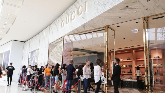 The lines outside Gucci in Melbourne’s Chadstone. Picture Andrew Tauber