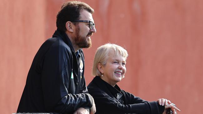 Peggy O'Neal and CEO Brendan Gale at Richmond training earlier this year. Picture: Michael Klein