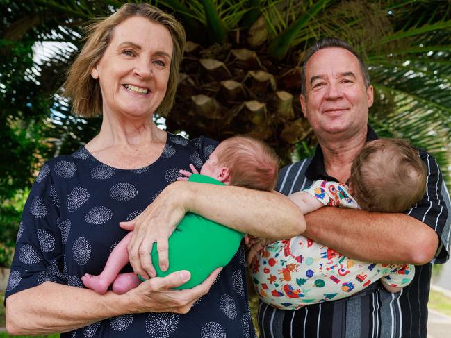 Daily Telegraph. 19, December, 2024.Emergency foster care workers, Gina and Cole Young, with newborn and seven month old baby boys, in Plumpton, today.They are encourging people to volunteer as carers with the system currently struggling under high demand. Picture: Justin Lloyd.