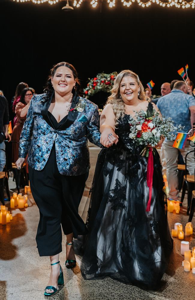 The loved-up couple wed at the Timber Yard in Port Melbourne. Picture: Clique Films