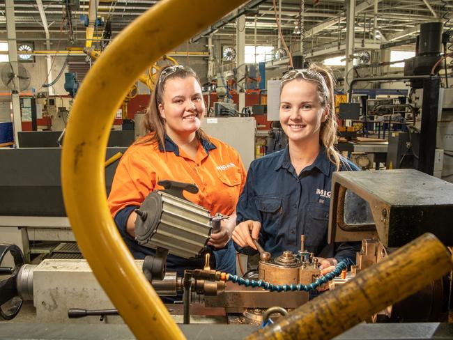 Teah Olsen and Emma Scott, pictured at TAFE Qld, will compete in the WorldSkills Australia national championships. PICTURE: Brad Fleet