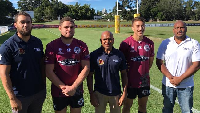 Kenny Hill, George Lee, Ricky Bird, Konrad Tu'ua and Selwyn Apanui ahead of the Langer Cup indigenous round being hosted by Marsden State High School.