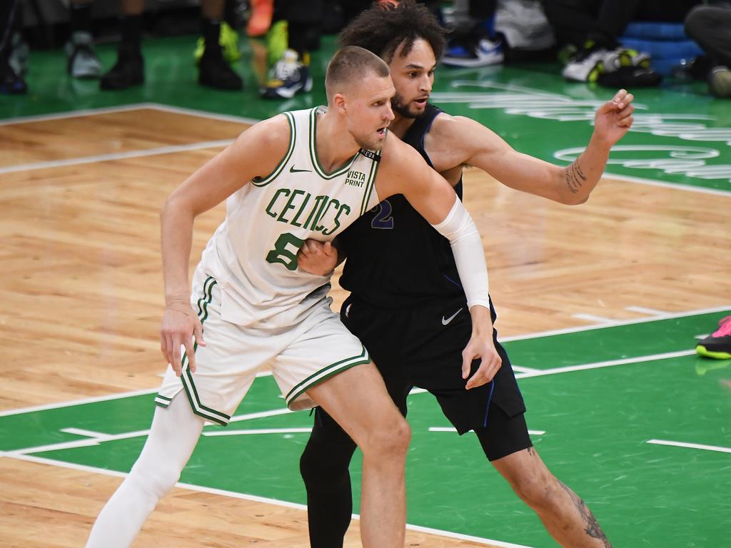 Porzingis outscored his teammate Jayson Tatum by four. Picture: Brian Babineau/NBAE via Getty Images