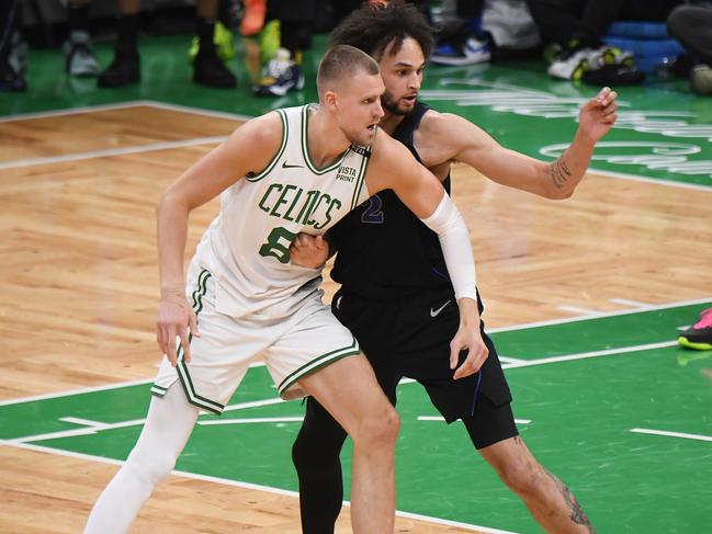 Porzingis outscored his teammate Jayson Tatum by four. Picture: Brian Babineau/NBAE via Getty Images