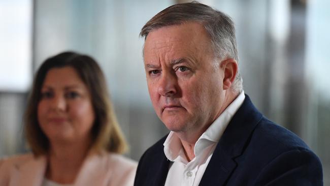 Anthony Albanese with Labor candidate for Eden-Monaro Kristy McBain in Queanbeyan. Picture: AAP