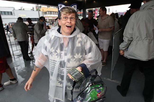 BRISBANE, AUSTRALIA - OCTOBER 24: Cats fans arrive to the gate before the 2020 AFL Grand Final match between the Richmond Tigers and the Geelong Cats at The Gabba on October 24, 2020 in Brisbane, Australia. (Photo by Jono Searle/AFL Photos/via Getty Images)