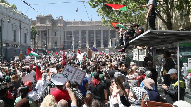 Participants at a pro-Palestine rally in Melbourne's CBD.  Picture: NCA NewsWire / David Crosling