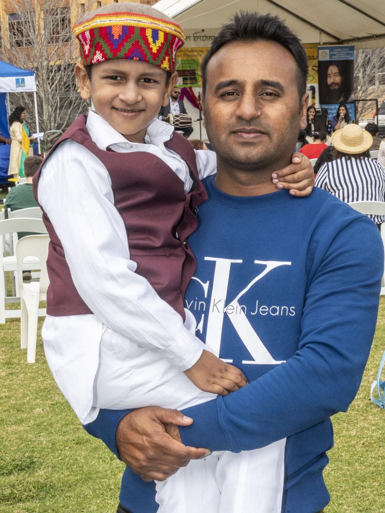 Dhruv Panchal and Balram Panchal. Krishna Janmashtami celebrations in Toowoomba Civic Square. Sunday, August 28, 2022. Picture: Nev Madsen.