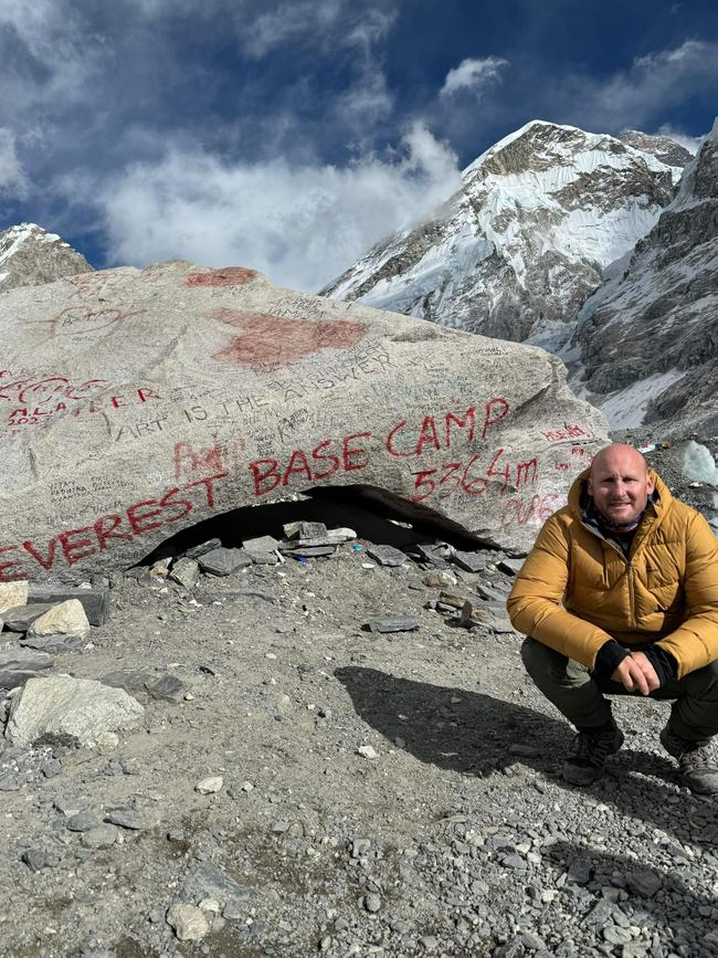 Geelong footy identity Sean Atkinson battled gastro and low oxygen levels to complete Mt Everest base camp. Picture: Sean Atkinson.