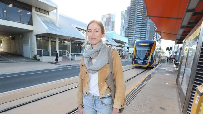 Resident Miah Clayton arrives to board the trams. Photo by Richard Gosling