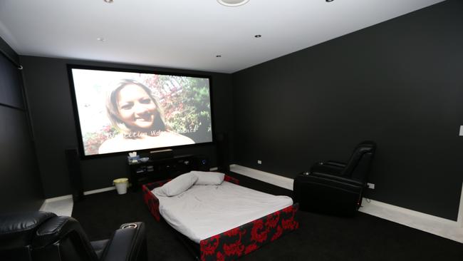 The media room inside the swanky Hope Island mansion. Picture: Mike Batterham.