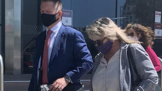 Jesslee Ann Regmi (right) leaves Maroochydore Magistrates Court with her legal counsel after she was found guilty of common assault after putting a plastic bag over student's head. Picture: Aisling Brennan