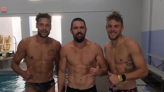 Adelaide Crows Cam Ellis Yolmen and Hugh Greenwood training with Aussie UFC fighter Kyle Noake in the United States during the pre-season.
