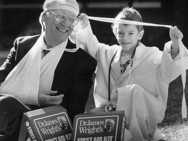 Dr james Wright hams it up for a photo to promote a first aid kit.