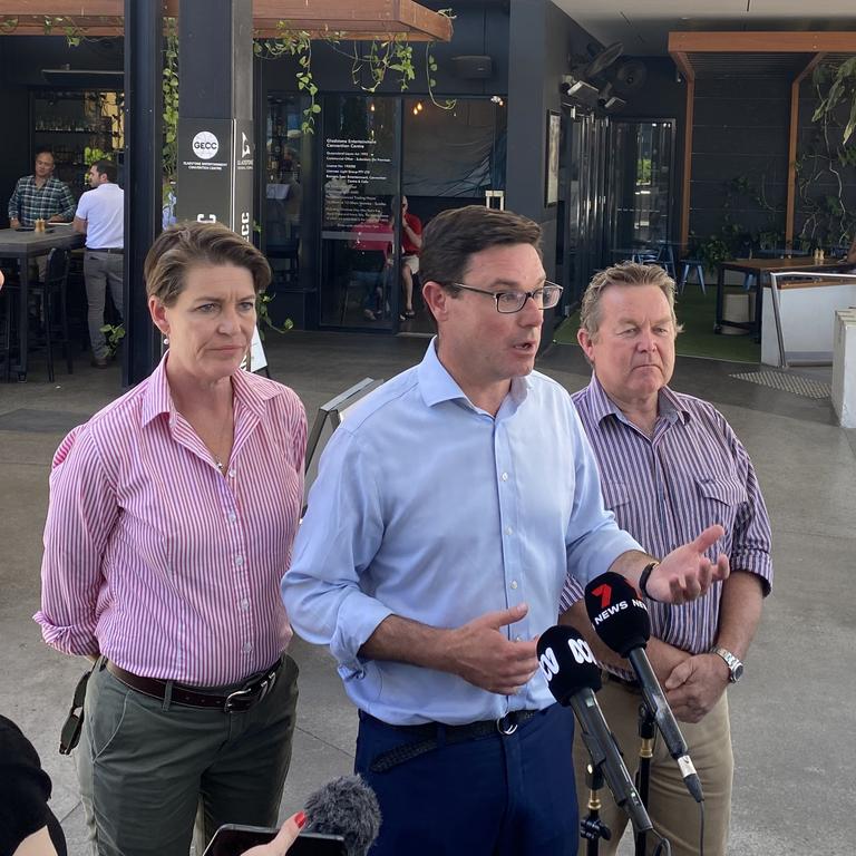 Nationals leader, David Littleproud, Senator Perin Davey, and Flynn MP Colin Boyce were in Gladstone on Wednesday morning as part of a Central Queensland “listening tour”. Picture: Nilsson Jones