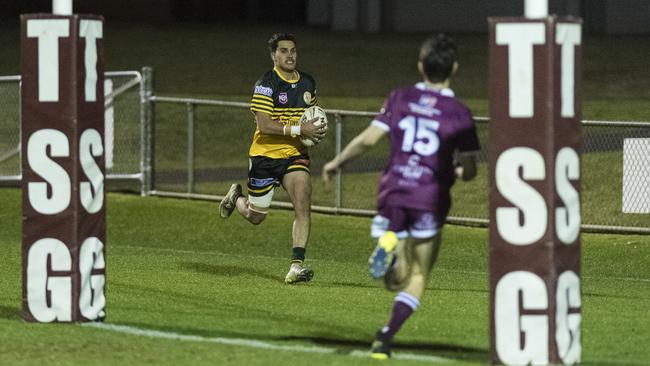 Warren Draper gets a try for Wattles. Picture: Kevin Farmer.